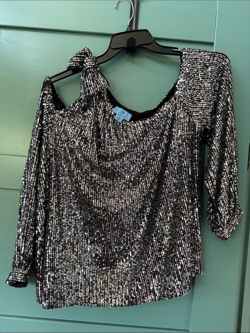 Glitter One-Shoulder Black Sequin Women’s Top
